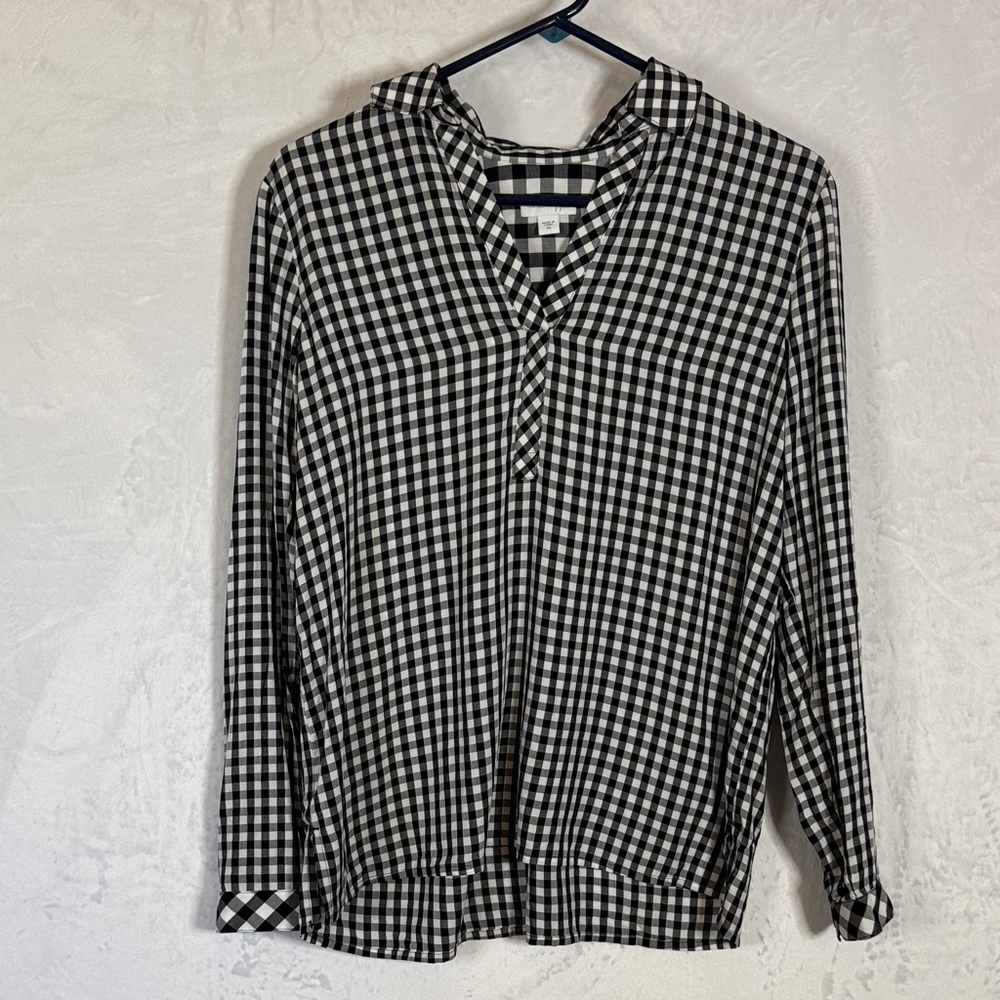 J. Jill Black and White Gingham Popover Top XS